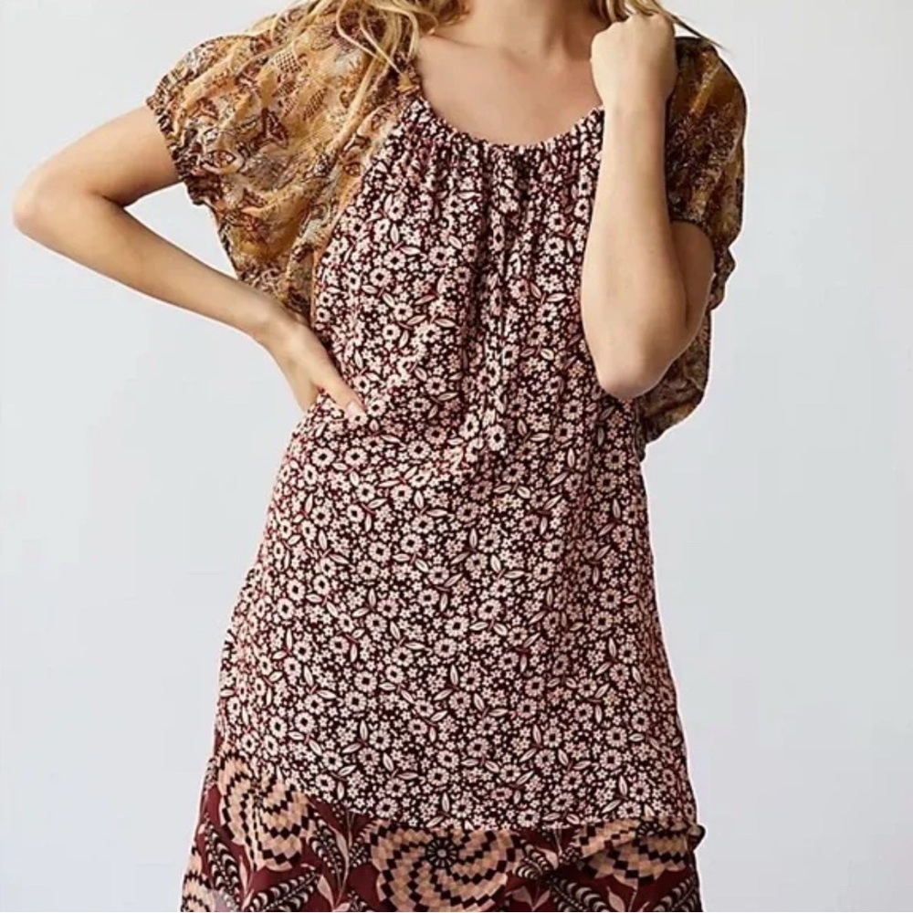 Anna Sui for Free People Upcycle Puff Sleeve Mini Dress Small $504